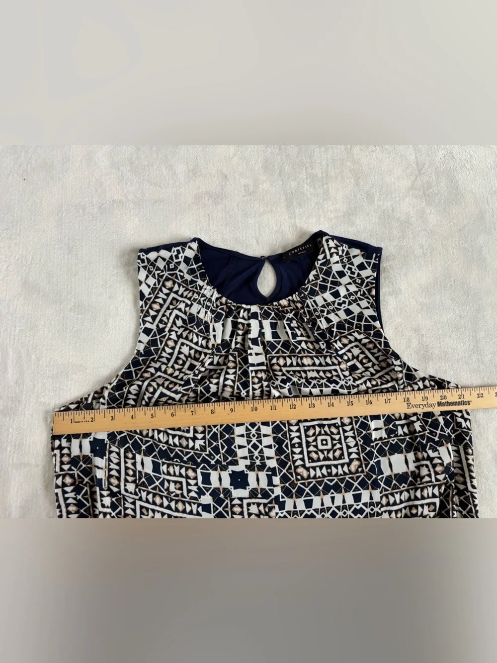 Cortefiel Woman Aztec Tribal Print Pleated Neck Tank Top Size XL